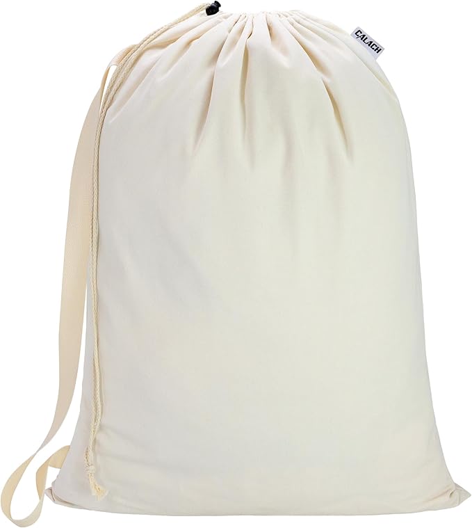 Canvas Laundry Bag with shoulder Strap 24"W x 29"H, Large Drawstring Dirty Clothes Bag Washable Laundry Sack for College Dorm, Travel, Home, Camp (Beige)