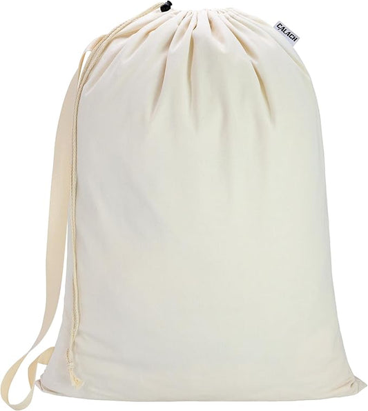 Canvas Laundry Bag with shoulder Strap 24"W x 29"H, Large Drawstring Dirty Clothes Bag Washable Laundry Sack for College Dorm, Travel, Home, Camp (Beige)