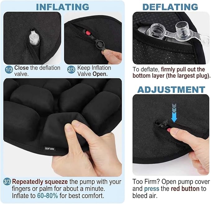 Inflatable Seat Cushion - Airplane Seat Cushion for Long Flights, Stable & Firm Support for Sports & Outdoors, Stadium Bleachers, Travel & Hard Dining Chairs