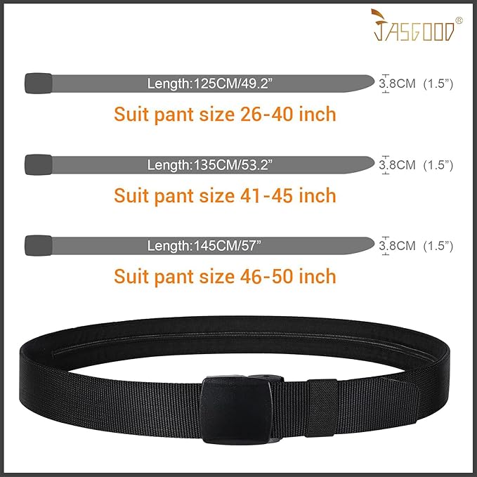 Travel Security Money Belt with Hidden Money Pocket - Cashsafe Anti-Theft Wallet Unisex Nickel free Nylon Belt by JASGOOD
