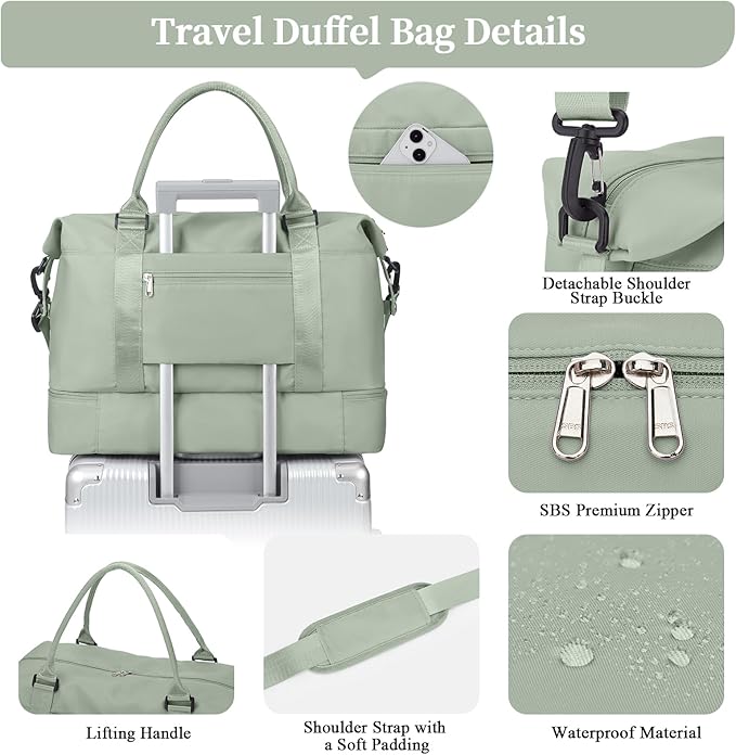 Weekender Bags for Women,Personal Item Travel Bag with Shoes Compartment,Overnight Travel Duffel Bag with Toiletry Bag