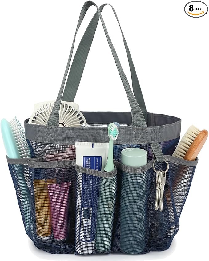 Fammart Mesh Shower Caddy Portable for College Dorm Room Essentials, 8-Pocket Large Shower Basket Tote Bag with 2 Handles for Toiletry, Bathroom, Beach, Camp, Gym