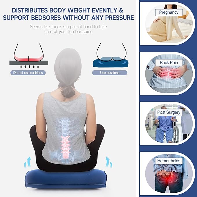 Multifunctional Seat Cushion,Inflatable Head Pillow,Adjustable Donut Pillow,Portable Backrest Cushion:Pressure Relief for Hemorrhoid, Tailbone Pain,Bed Sore,17.5"x17"x3.1"(Blue)