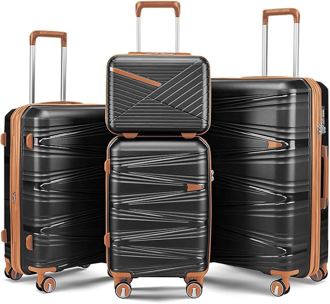 4 Piece Expandable Hardshell Pink Luggage Sets with Spinner Wheels, Lightweight Travel Suitcase Set with TSA Locks, 20 inch Carry On for Women (Black, 4 Piece Set)