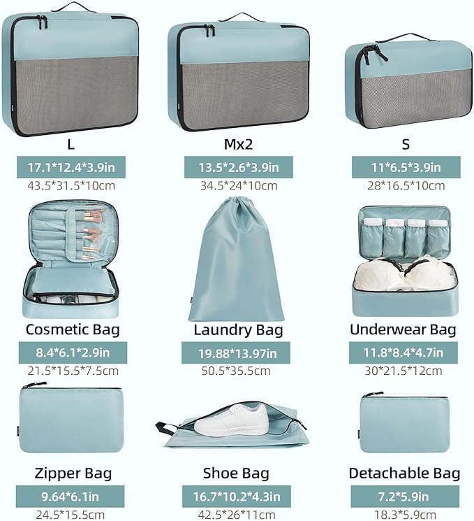 BAGAIL 8 Set/9 Set Packing Cubes Luggage Packing Organizer for Travel, Suitcase Packing Bags for Travel Accessories