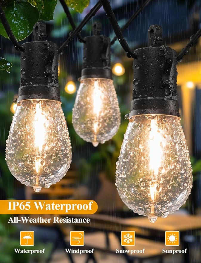 120FT LED Outdoor String Lights for Patio Decor | Outside Hanging Lights with 34 Shatterproof S14 Vintage Edison Bulbs(2 Spare), Waterproof 2700K Dimmable