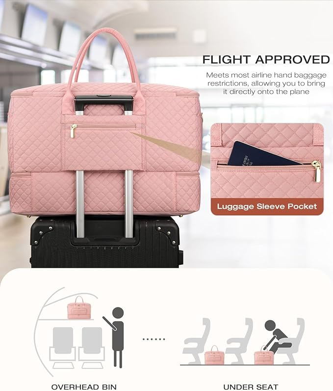 Travel Duffle Bag, Wide Open Large Weekender Bag for Women with Shoe Compartment, Carry on Overnight Bags with Toiletry Bag, Hospital Bag for Women Labor Delivery with Wet Pocket (Pink)