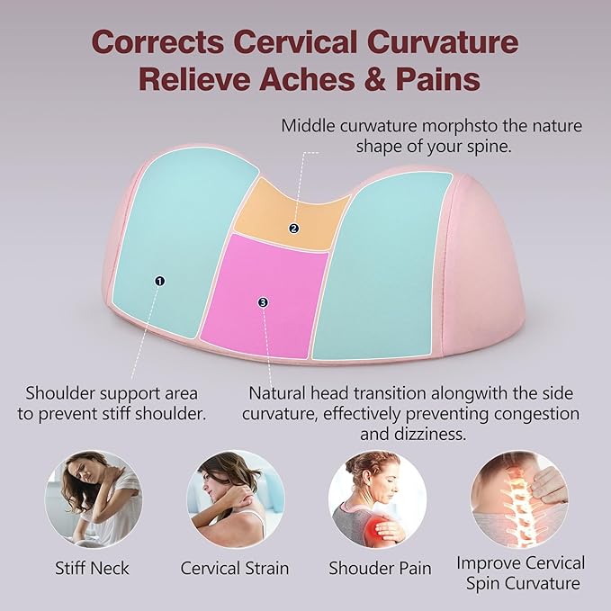 ComfortLife Small Neck Stretcher Pillow for Pain Relief, Medium Soft Cervical Traction Device Neck Mild Support Pillow Foam Cervical Neck Pillow for Tension Muscle Relax Relief (Pink)