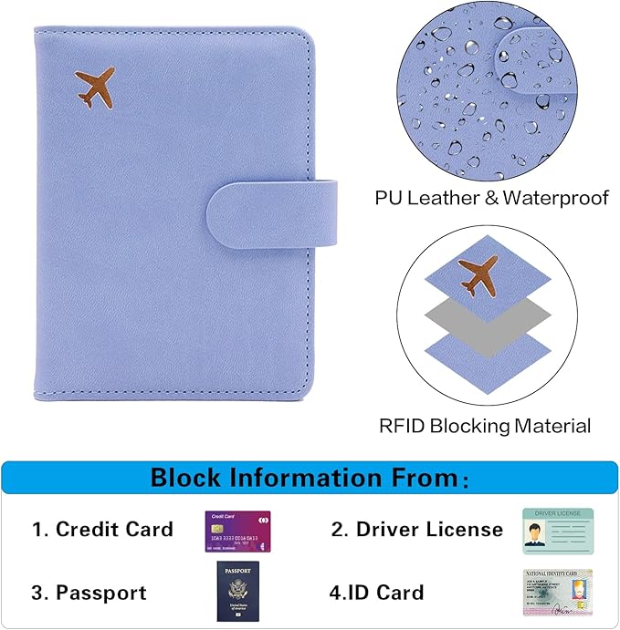 Melsbrinna Premium Leather Passport Holder Covers Case, Waterproof Rfid Blocking Travel Wallet Passport Holder with Pen Holder, Cute Passport Book for Women/Men