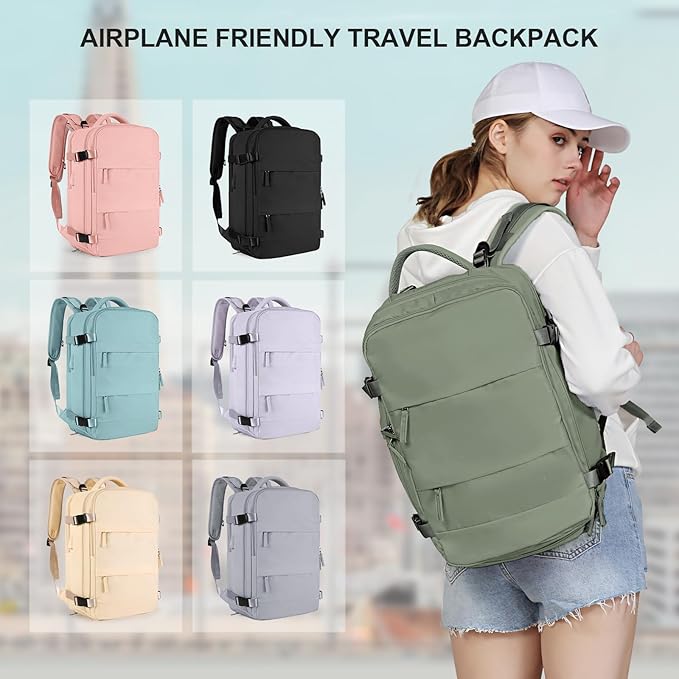 coowoz Travel Backpack For Women Men,Carry On Backpack,Hiking Backpack Waterproof Outdoor Sports Rucksack Casual Daypack travel essentials（Gray Green）
