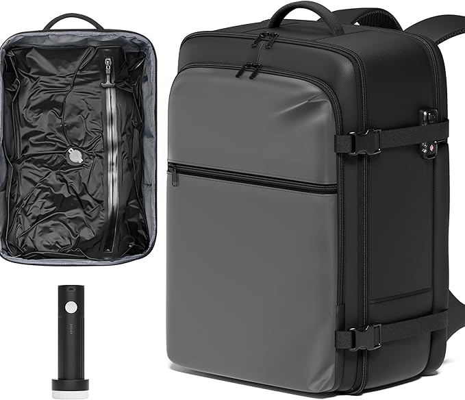SUOCO Travel Vacuum Backpack with Portable Electric Pump, 45L Carry On Compression Seal Travel Backpack with Vacuum System, Traveling Packing Luggage Suitcase, Grey