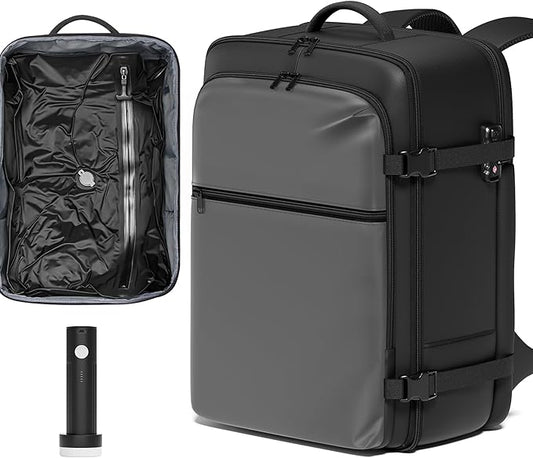 SUOCO Travel Vacuum Backpack with Portable Electric Pump, 45L Carry On Compression Seal Travel Backpack with Vacuum System, Traveling Packing Luggage Suitcase, Grey