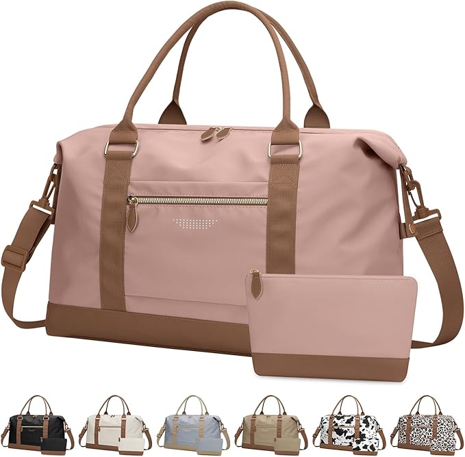 Travel Duffle Bag for Women, Weekender Bags, Hospital Bag for Labor Delivery, Lightweight Tote Duffel Overnight Bag with Luggage Sleeve, Airplane Travel Bags with Toiletry Bag, Large, Pink