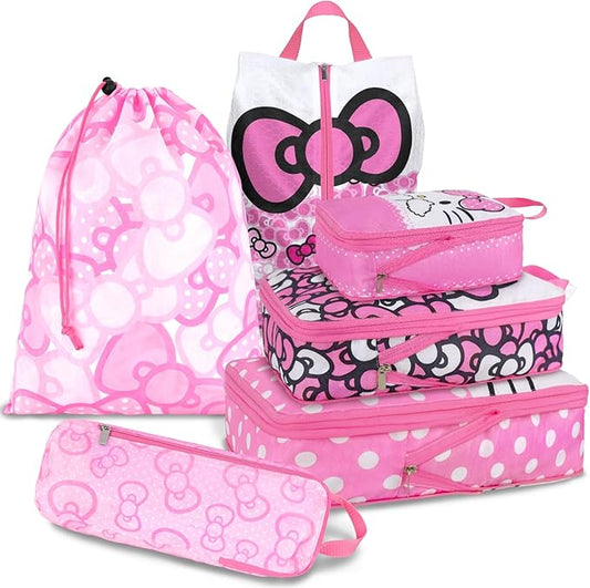 6 Set Kids Packing Cubes for Travel Carry On, Space Saving Compression Bags for Packing In Suitcase, Cute Pink Packing Organizers for Luggage Storage Girls Gift Trip and Family Vacation