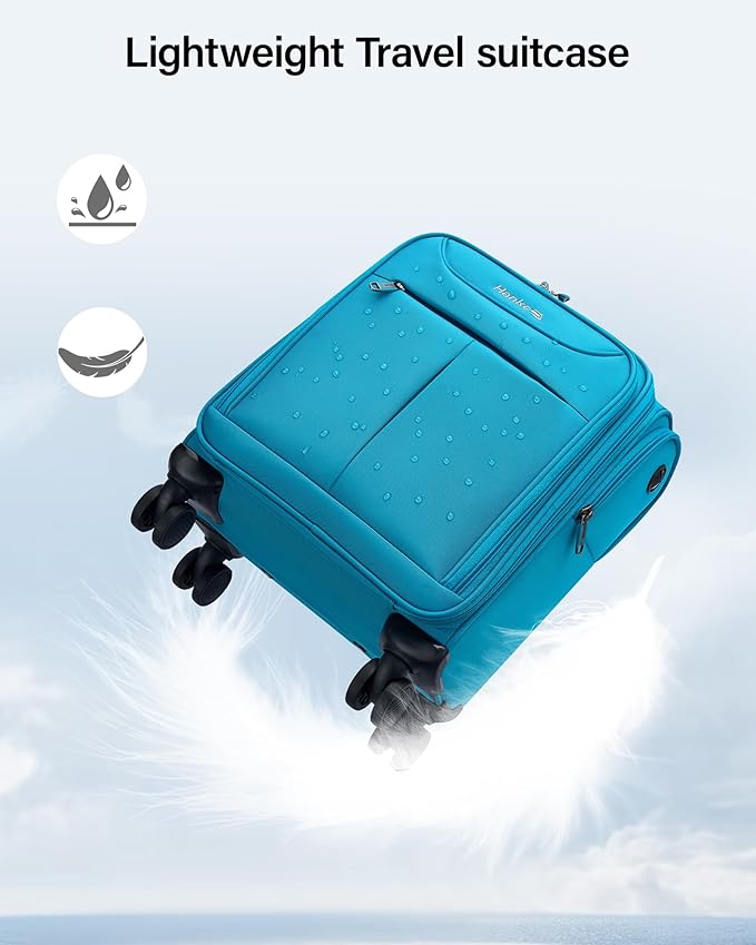 Hanke Underseat Carry On Luggage with Wheels, Lightweight Small Suitcase Airline Approved 16 Inch Softside Personal Item Travel Bag for Women Men, Compact Under Seat Luggage.(Caribbean Blue)