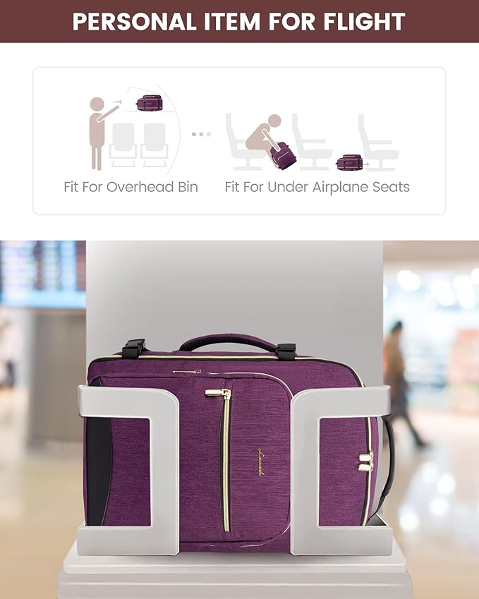 LOVEVOOK Travel Backpack for Women & Men 50L,Airline Approved Carry On Backpack Travel Essential,TSA Carry on Luggage,Waterproof Personal Item Travel Bag,Suitcase with 3 Packing Cube,Dark purple-Black