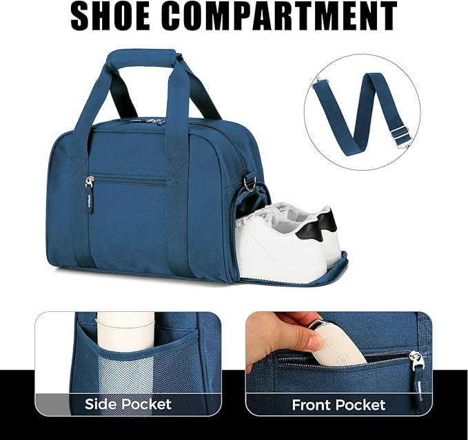 SeaRock 14 inch Small Gym Bag for Men & Women, Mini Duffle Bag with Shoe Compartment, Carry On Duffel Bag for Travel Sports, Navy Blue