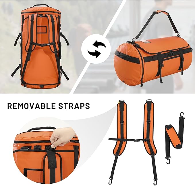 MIER Large Duffle Backpack Sports Gym Bag with Shoe Compartment, Heavy Duty and Water Resistant, Orange, 60L
