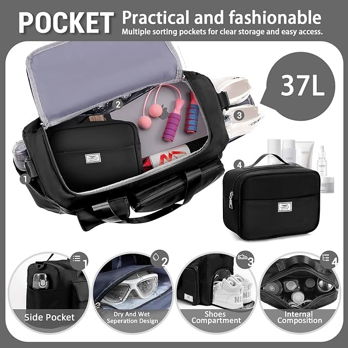 FIORETTO Women's Gym Duffle Bag with Shoes Compartment, 30L Capacity, Ideal for Travel, Gym, Sports, Duffel, Weekender