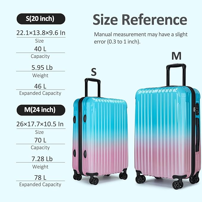 24inch Luggage with Spinner Wheels, Lightweight PC+ABS Hard Shell Suitcases, Expandbale Storage & TSA Aprovel Lock