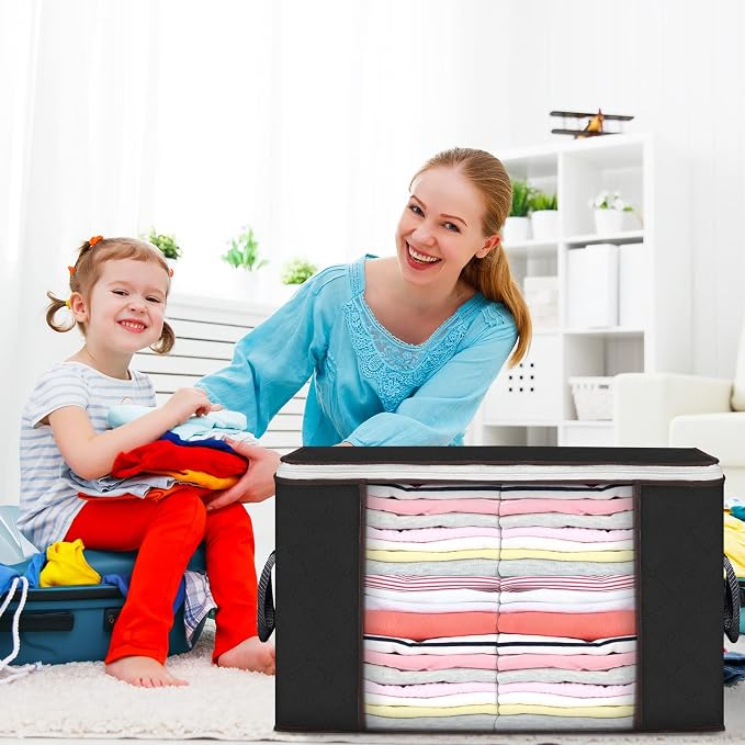 90L Large Storage Bags, 4 Pack Clothes Storage Bins Closet Organizers | Foldable Storage Containers, with Reinforced Handle, for Clothing, Blanket, Comforters, Bed Sheets, Pillows and Toys