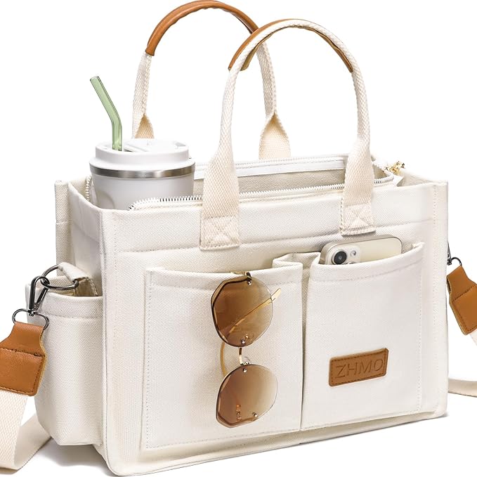 ZHMO Canvas Tote Bag for Women,Women's Bags Crossbody Bags Work Laptop Tote Bag Large Handbags Purse for Travel Nurse Teacher