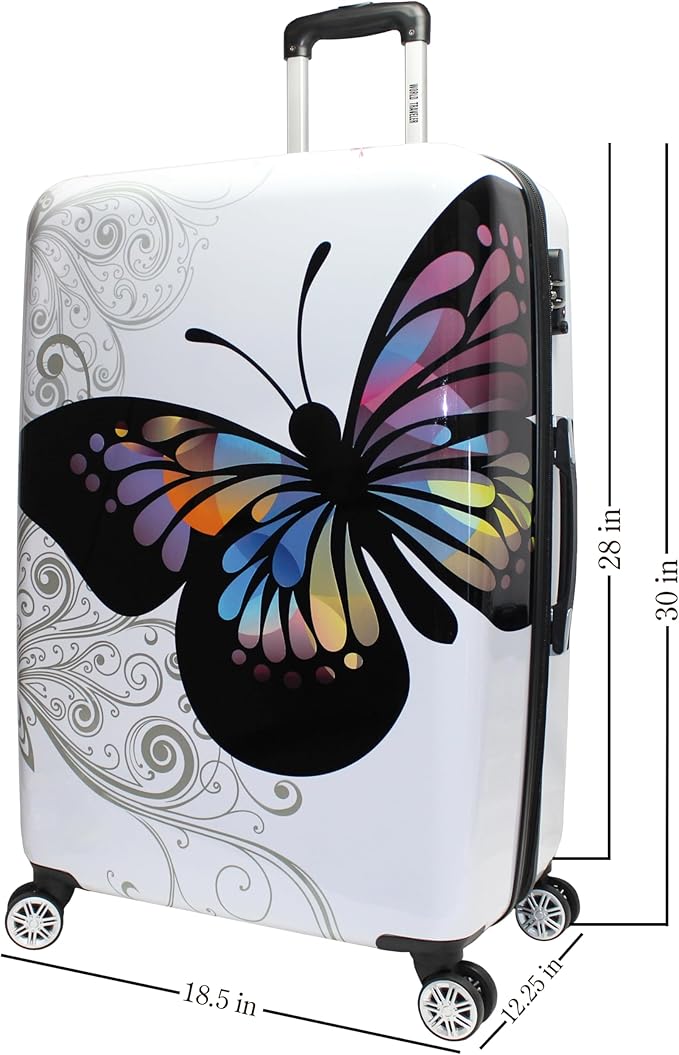 World Traveler Butterfly 28-Inch Polycarbonate Hardside Expandable Spinner Luggage with Enhanced Wheel System