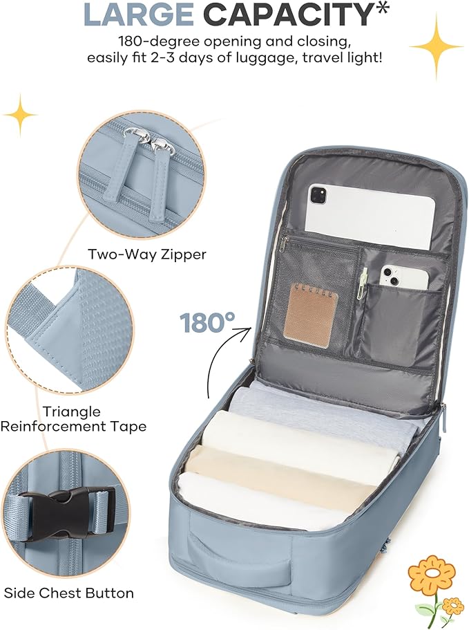 coofay Large Travel Backpack For Women Men Airline Approved Carry On Backpack Flight Approved Waterproof Sports Luggage Backpack Casual Daypack Hiking Backpack Grey Blue