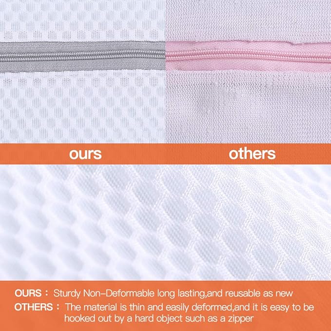 Kimmama Laundry Mesh Wash Bags, Lingerie Bags for Washing Delicates, Mesh Laundry Bags for Washing Machine, White Net, Grey Zipper, 2XL & 2L