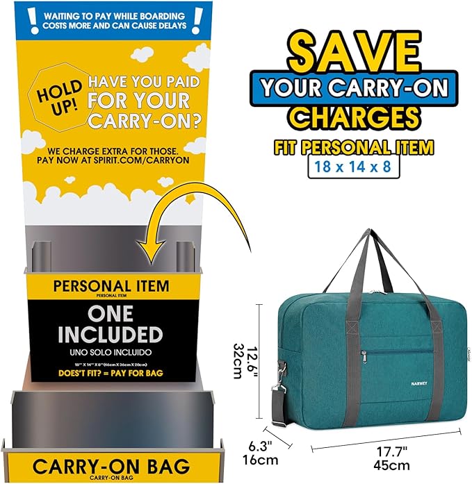 For Spirit Airlines Personal Item Bag 18x14x8 Foldable Travel Duffel Bag Tote Carry on Luggage Duffle Overnight for Women and Men