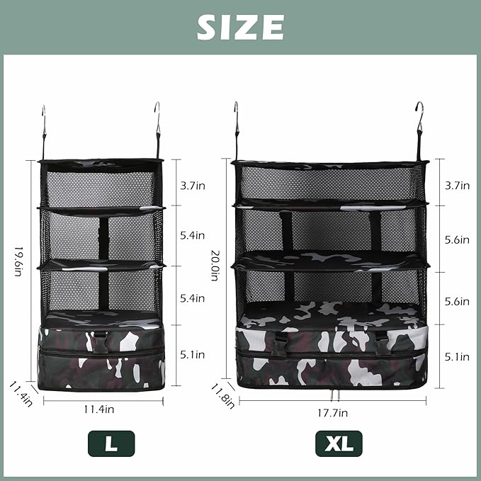 Surblue Hanging Closet Storage Bag Collapsible 3-Shelf Washable Oxford Fabric with 2 Hooks (L 11.41 * 11.41 * 19.68in, Camouflage)