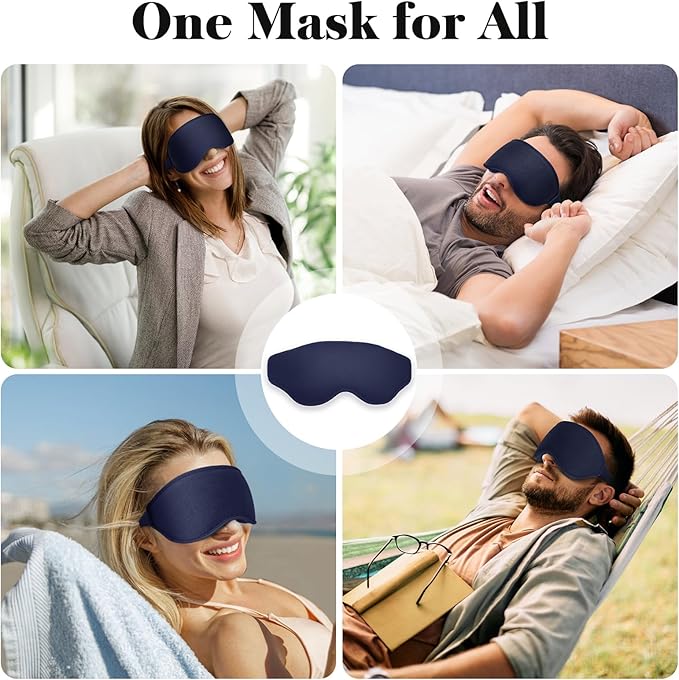 3D Eye Mask Sleep Mask for Men & Women, 100% Pressure-Free & Light Block-Out Eye Mask for Sleep with Easy Adjustable Strap, Night Eye Cover for Travel, Blue