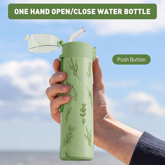 9oz Small Water Bottles with Straw, Mini Water Bottle with One-Hand Open Design, Leak-Proof Locking Lid for Hot&Cold Drinks, Small Travel Water Bottle - 100% Leakproof for School, Travel...(Floral)