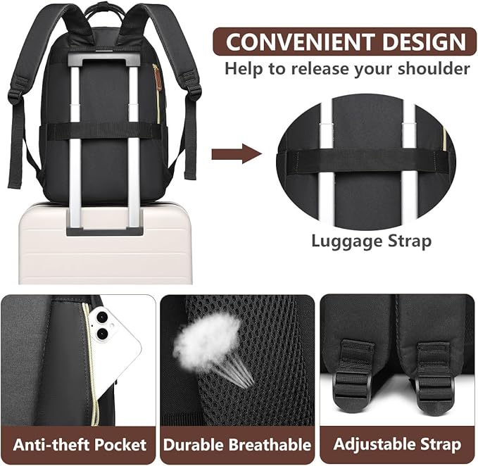 Laptop Backpack for Women College Bookbag - 17.3 Inch Fashion Travel Work Bag with USB Charger Anti-theft Business Backpacks for Nurse Teacher Beige Black Brown