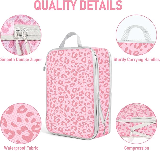 4 Set Compression Packing Cubes For Travel Bags Organizer For Luggage Suitcase Organizer, Compression Bags For Travel Accessories Luggage Storage Set (4 Pcs, Pink Leoparda)