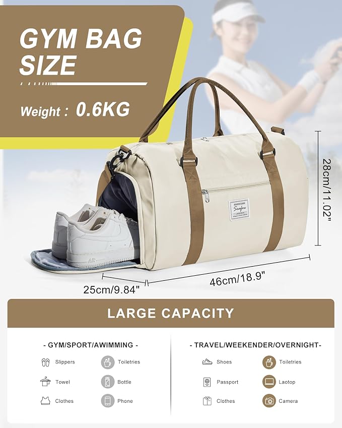 Gym Bag Womens,Travel Duffel Carry on Bag Sport Tote Bag Weekend Overnight Bag