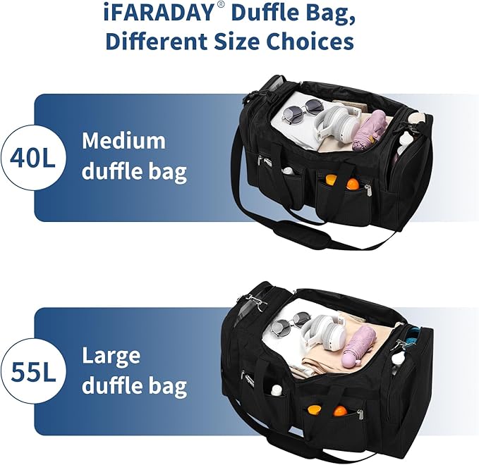 55L Duffle Bag for Travel - 24 inch Heavy Duty Duffel Bag with Multi Pockets for Overnight Weekend Gym Sports Camping(Black)