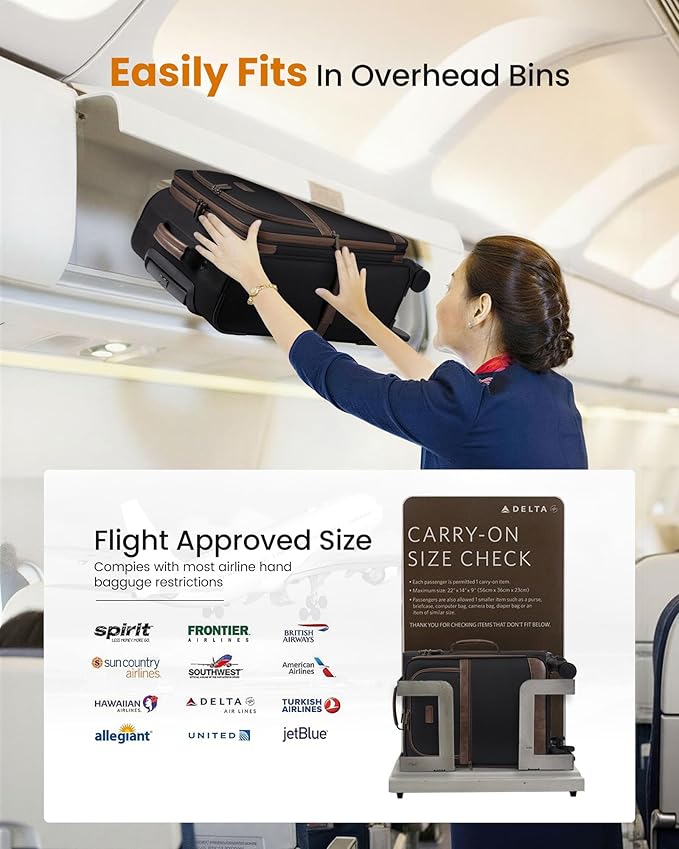LOVEVOOK Carry On Luggage 22x14x9 Airline Approved,20 Inch Suitcases with Spinner Wheels,Softside Carry-on Suitcase with TSA Lock for Men Women Business Trip Weekender Travel,Navy blue&brown