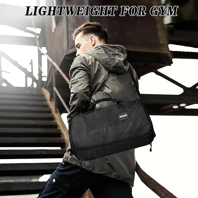 Wildroad Travel Bags for Men, Gym Bag & Duffle Bag for Travel, Carry on Bag Duffel Bag 3 IN 1 Expandable Overnight Weekender Bag (Black, Large-50L+ Gym Bag)
