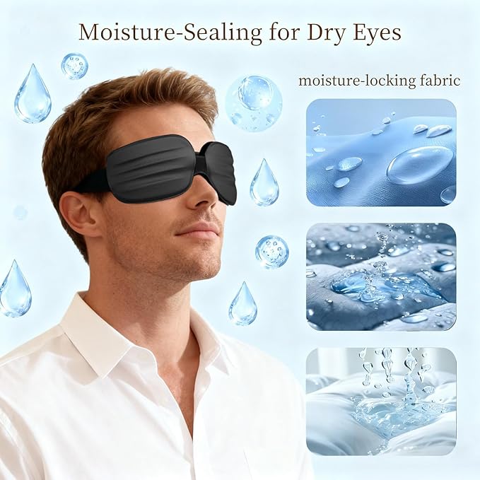 100% Blackout Sleep Eye Mask for Women Men, Zero Pressure Sleeping Mask - Sleeping Mask and Eyelash Friendly Night Blindfold, Adjustable Ultra Soft Comfortable for Dry Eye Mask (Black)