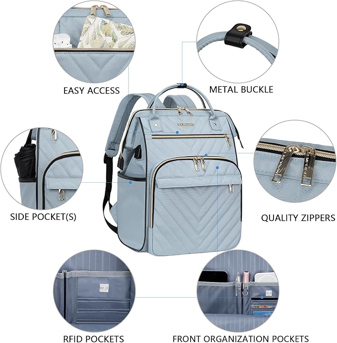 VANKEAN 17 Inch Laptop Backpack for Women Men Fashion Computer Work Bag, Large Capacity Waterproof, with USB Port & RFID Pockets, College Daypack Business Travel Backpack, Light Blue