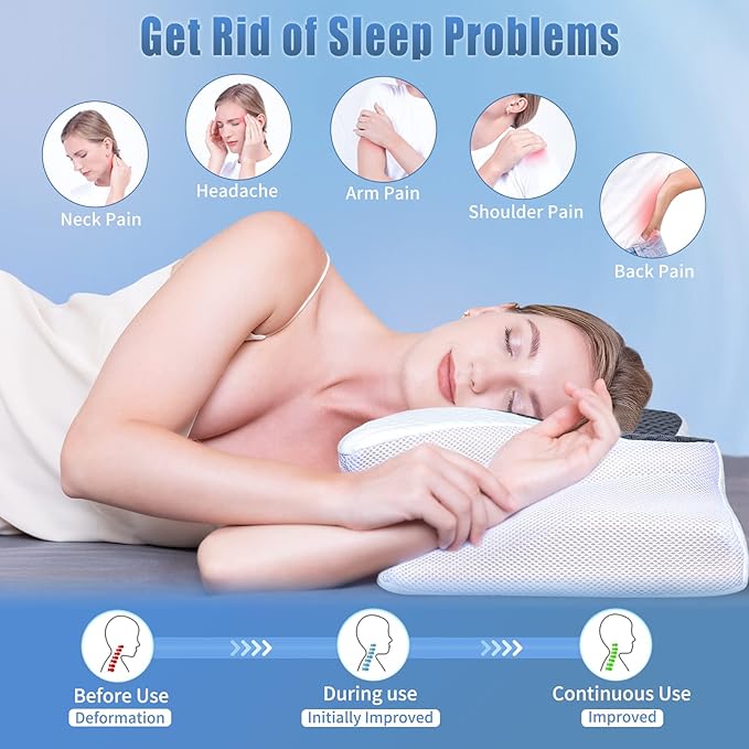 SAHEYER Cervical Neck Pillow, Memory Foam Pillow for Neck Pain Relief and Snoring, Ergonomic Pillow for Side Sleeper, 2 in 1 Orthopedic Pillow for Back and Stomach Sleeper, White