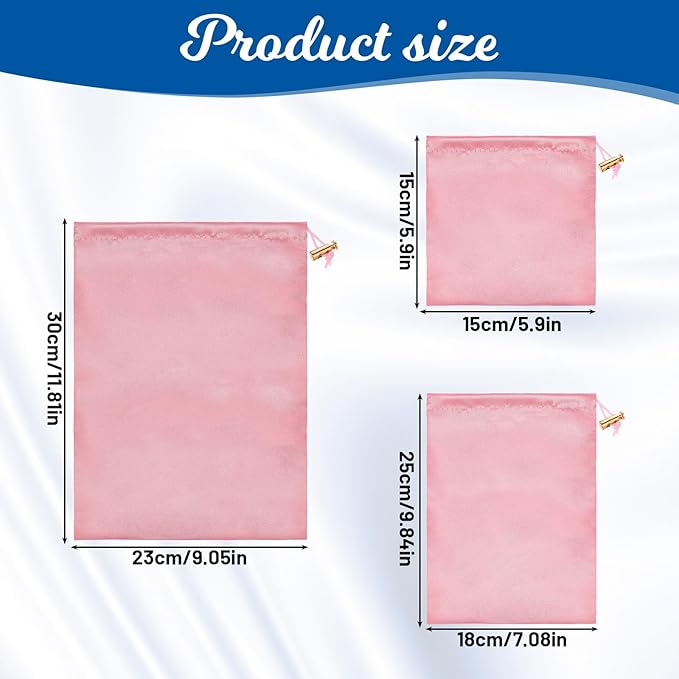 Toy Storage Bags, 6 Pcs Soft Velvet Drawstring Pouch Adjustable Microfiber Toy Organizer Bags Gift Bag Foldable Ditty Bag for Women Men Toys Underwear Sunglasses Cosmetic, 3 Sizes (Pink)