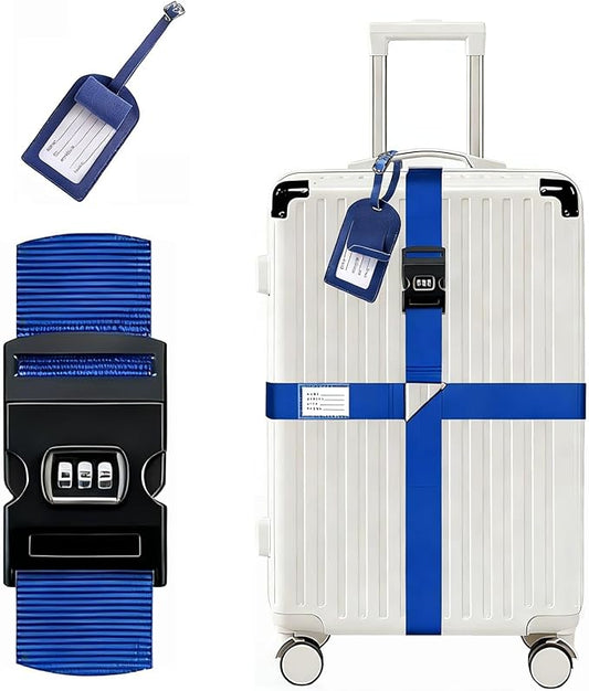 Luggage Straps for Suitcases,Travel Luggage Straps with Lock and Luggage Tags,Suitcase Strap,Adjustable Bright-Colored Travel Belt for Travel Suitcase Bag Closure Accessories. (Blue)