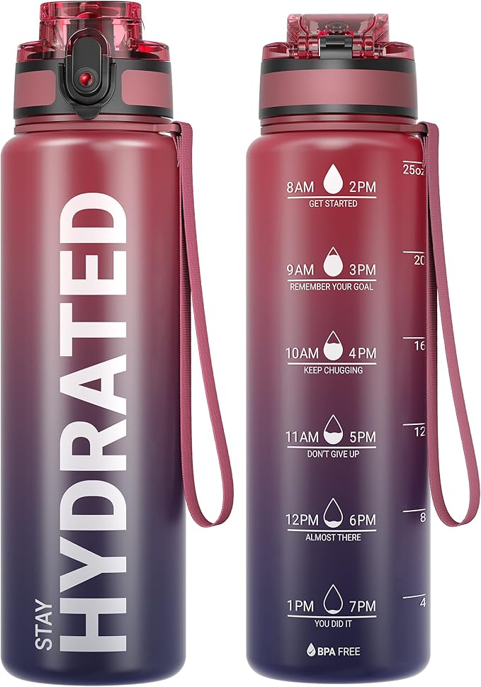 Sahara Sailor Water Bottle, 32/25/17oz Durable and Leakproof Water Bottles Motivational with Time Marker, Tritan, BPA Free, Wide Mouth with Easy Clean Brush for Gym, Travel, School, Office (1 Bottle)
