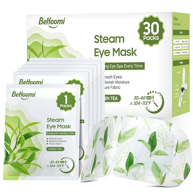 30Packs Steam Eye Mask, Heated Eye Mask Warm Compress for Eyes, Self Heating Disposable Steam Mask for Home Sleep, Spa, Travel Essentials & Relaxation Gifts, Stocking Stuffers (Green Tea)