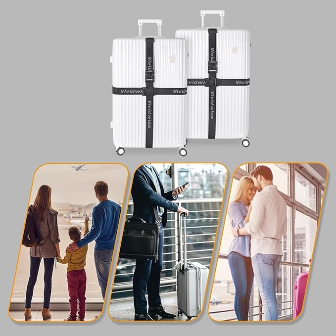 Luggage Straps, Stretchable Luggage Connector Straps for Suitcases, Quick Release Buckle Add A Bag Adjustable Attachment Accessories Belts (Black, 1.73" W)