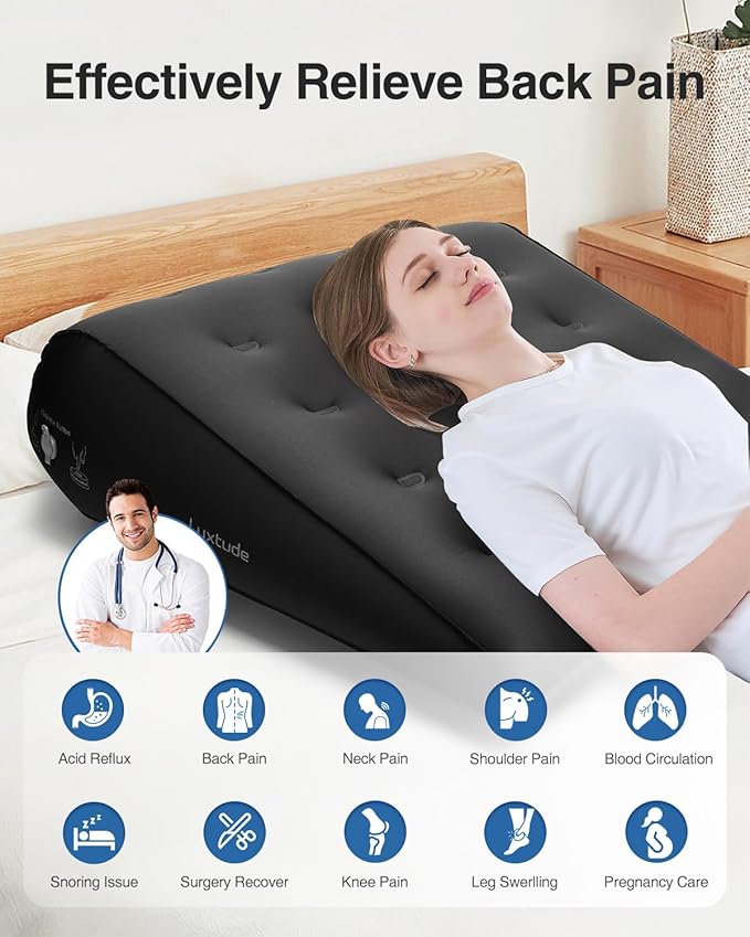 Luxtude Inflatable Wedge Pillow for Sleeping, Travel Wedge Pillow for Acid Reflux Relief, Sleep Apnea, Adjustable Bed Wedges Pillows for Back Pain Relief, Post-Surgery, Snoring and Leg Support