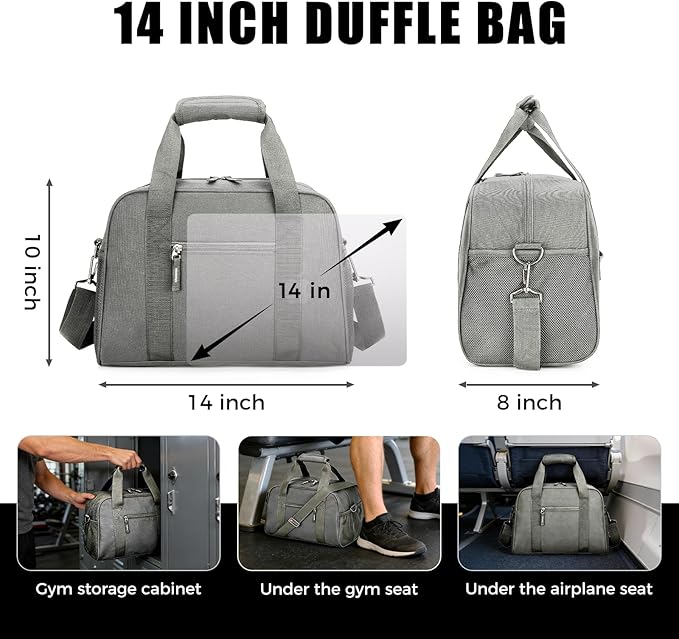 SeaRock 14 inch Small Gym Bag for Men & Women, Mini Duffle Bag for Travel Sports, Lightweight Carry On Duffel Bag, Gray