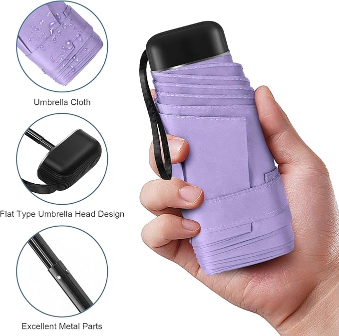 LEAGERA Compact Travel Umbrella with Case - Mini Umbrella for Purse, Small Lightweight &Tiny Design Perfect for Parasol Outdoor Sun&Rain Umbrellas